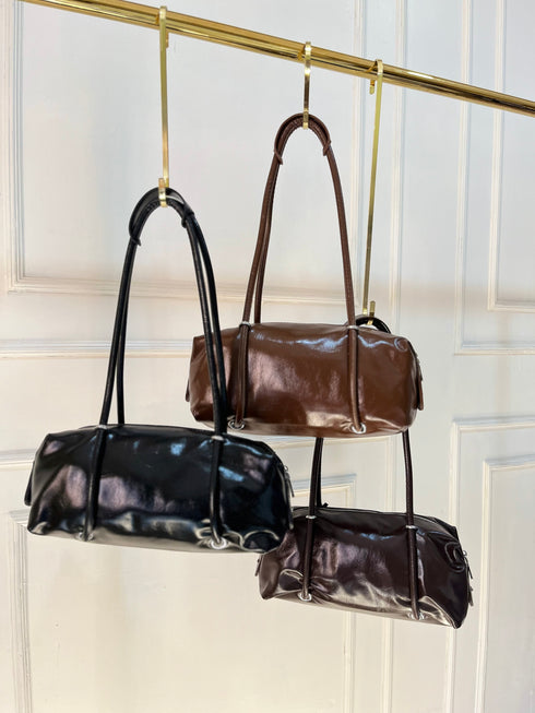 Women High Fashion Trendy Glossy Barrel Shoulder Bags